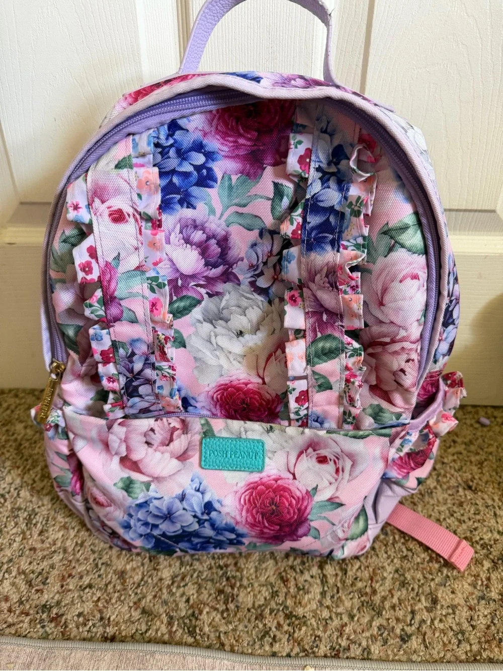 Posh Peanut Pink Floral Ruffle Kids Backpack